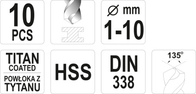 Наб. сверл по мет. HSS-TiN 10 шт. 1-10мм
